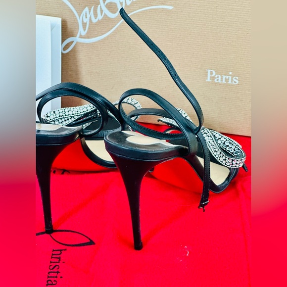 Pre-loved authentic CHRISTIAN LOUBOUTIN rhinestone bow leather strap sandals - Picture 2 of 3